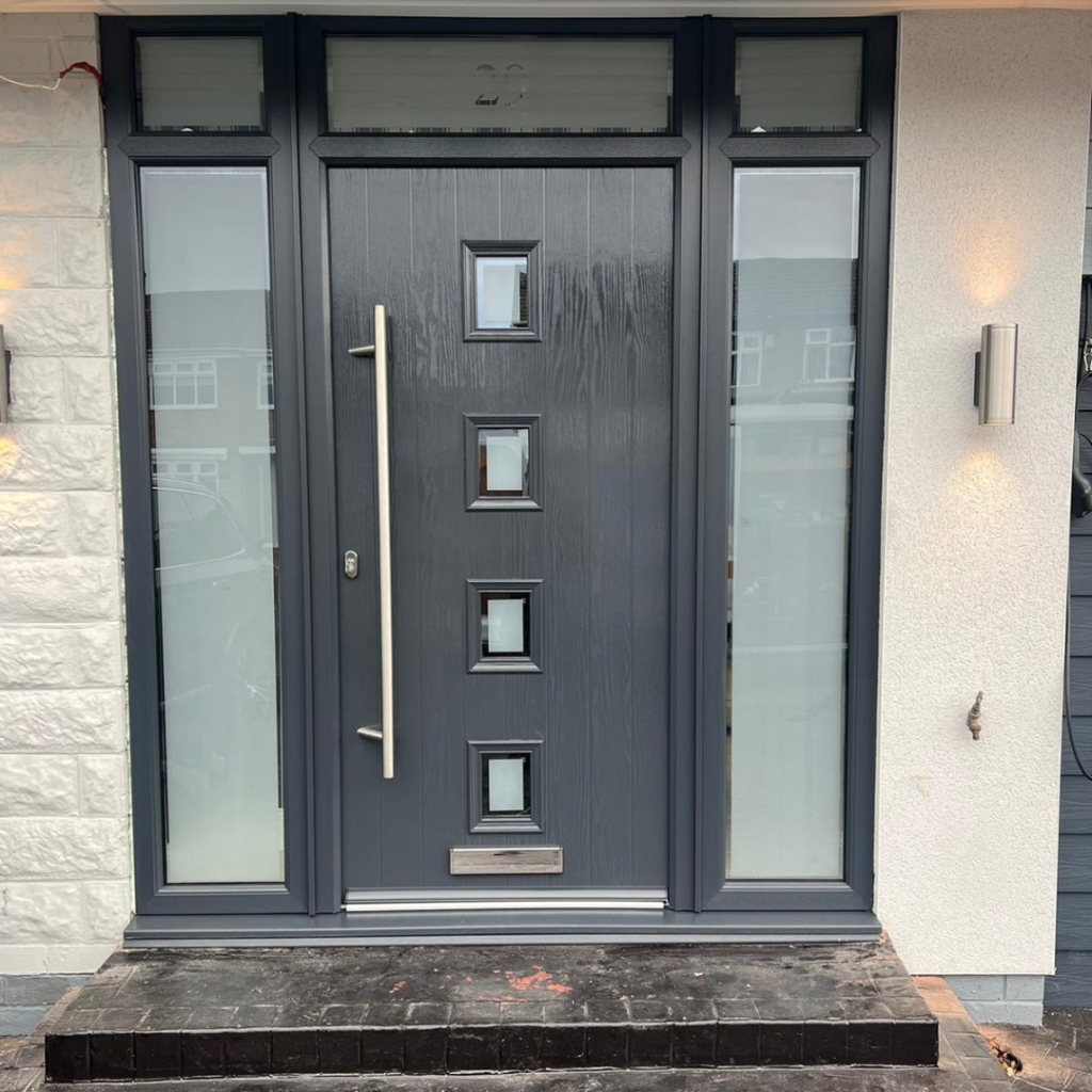 black composite door with glass panels